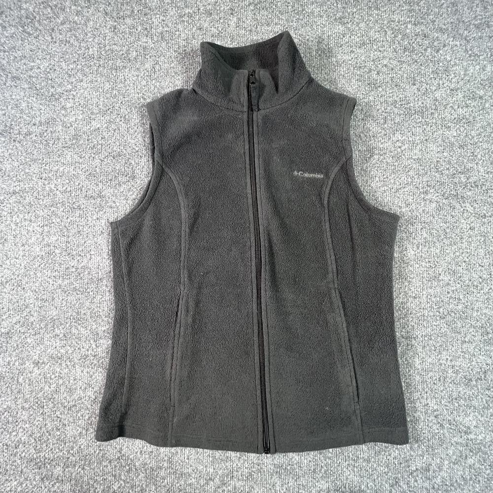 Columbia Fleece Vest Jacket Women's S Black Polyester Hiking Camping Full-Zip